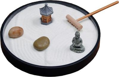Kit jardín zen escritorio con rastrillo, arena y base negra