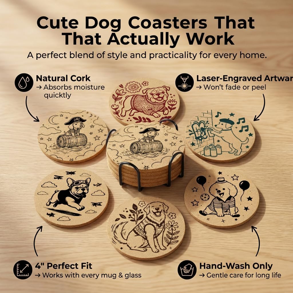 6 Pzas posavasos corcho antideslizantes para perros