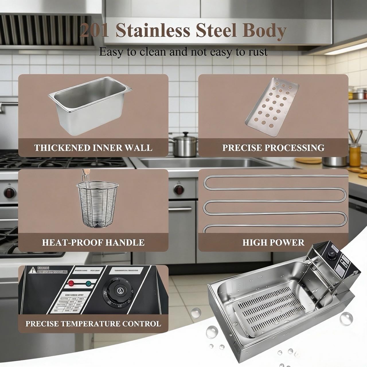 Cocina eléctrica pastas 6 canastas acero inox 110V control temp