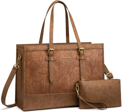 Bolsa laptop mujer cuero 15.6pulg gran capacidad
