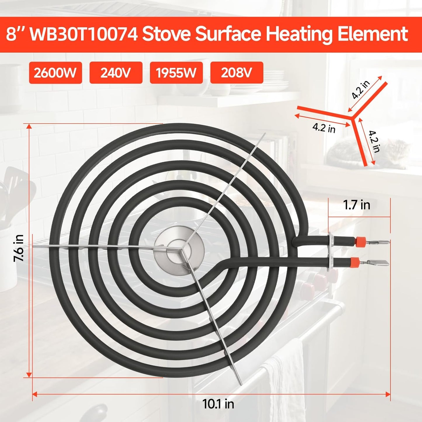 Elemento calefactor estufa GE 8pulg 5vueltas WB30T10074