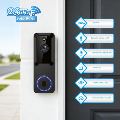 Cámara timbre video Wi-Fi 1080p detección movimiento humano AI