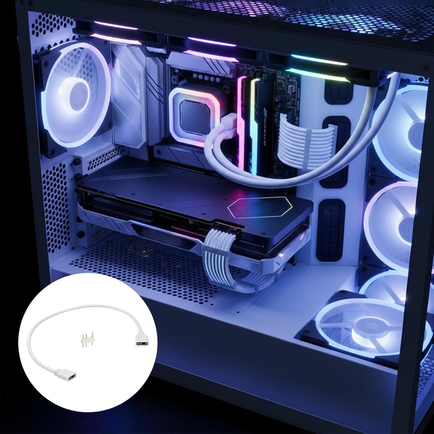 2 Cables ARGB 3 Pines Hembra a Hembra 5V para Ventiladores RGB PC