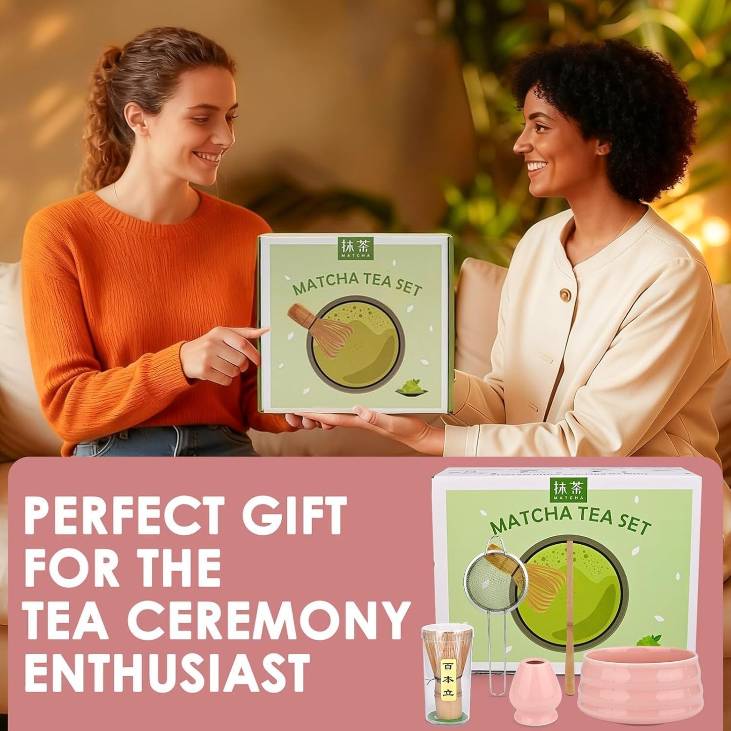 Juego de matcha rosa 5 piezas cerámica para principiantes