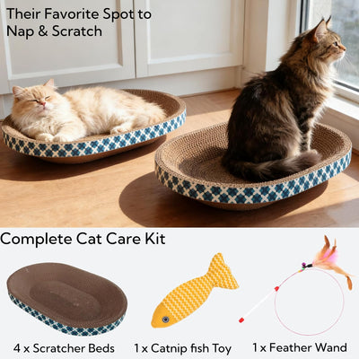 Cama rascador para gatos con juguetes 4 cartones ovalados