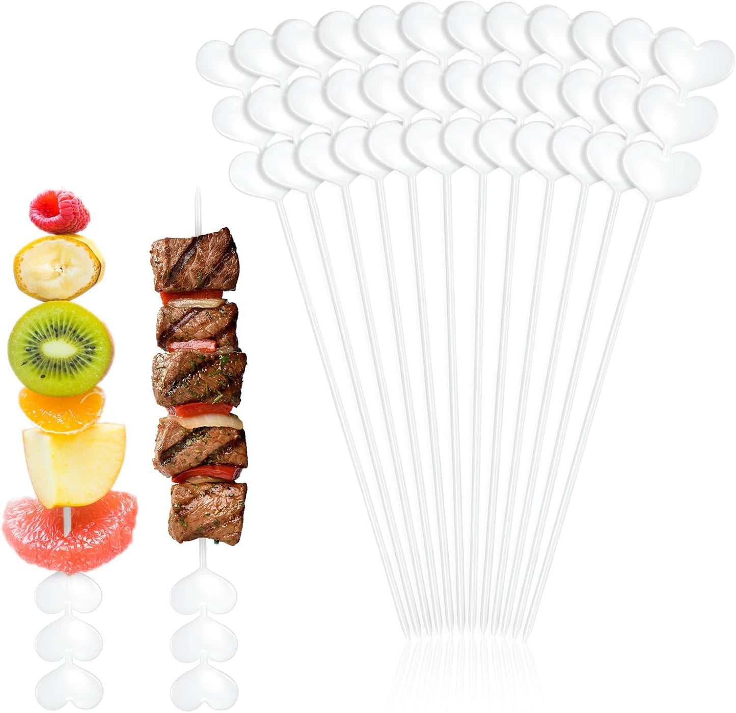 50 Brochetas Plástico 12pulg Reutilizables para Frutas Barbacoa