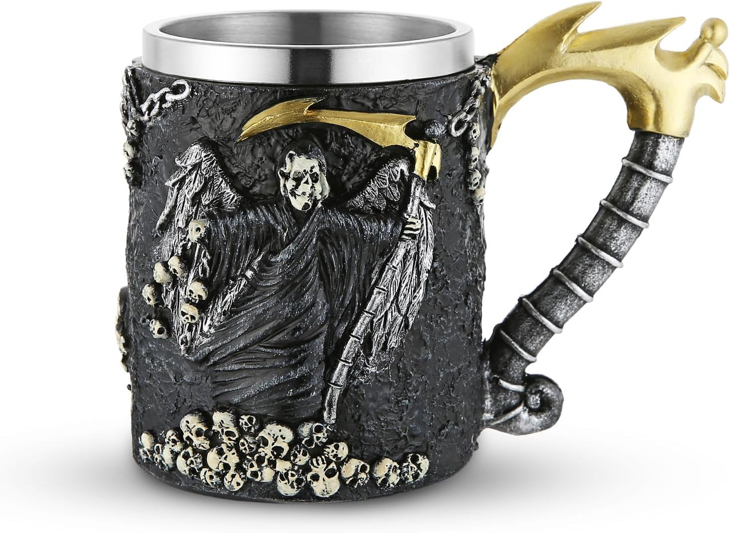 Taza con mango de muerte de acero inoxidable resina gótica