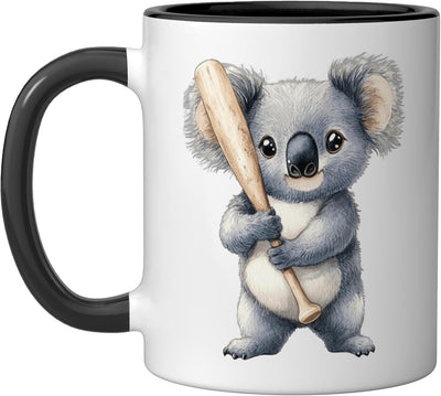 Taza de cerámica arte acuarela koala béisbol negro/blanco