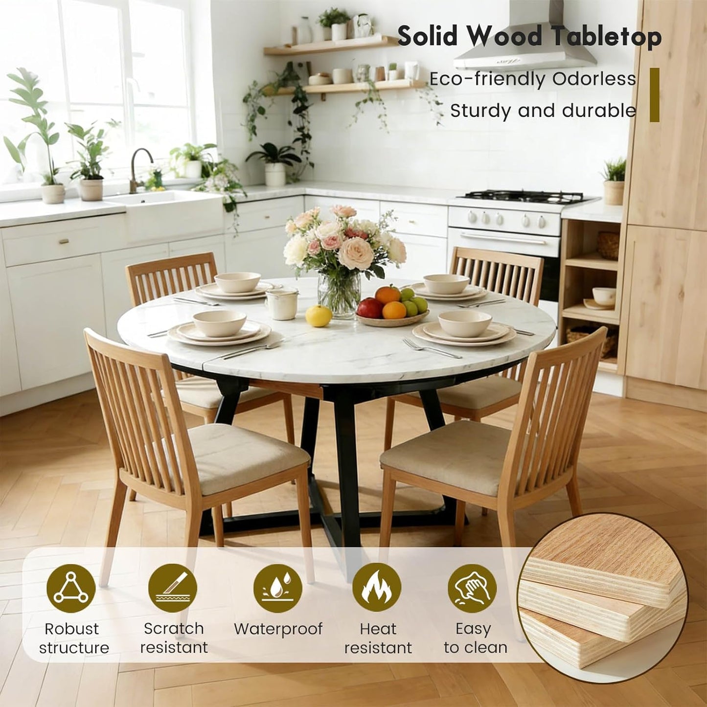 Extensor Mesa Redondo Plegable Madera 48-79pulg Comedor Cocina