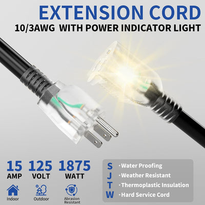 Cable extensión 15pies 10/3 SJTW impermeable 15A 125V