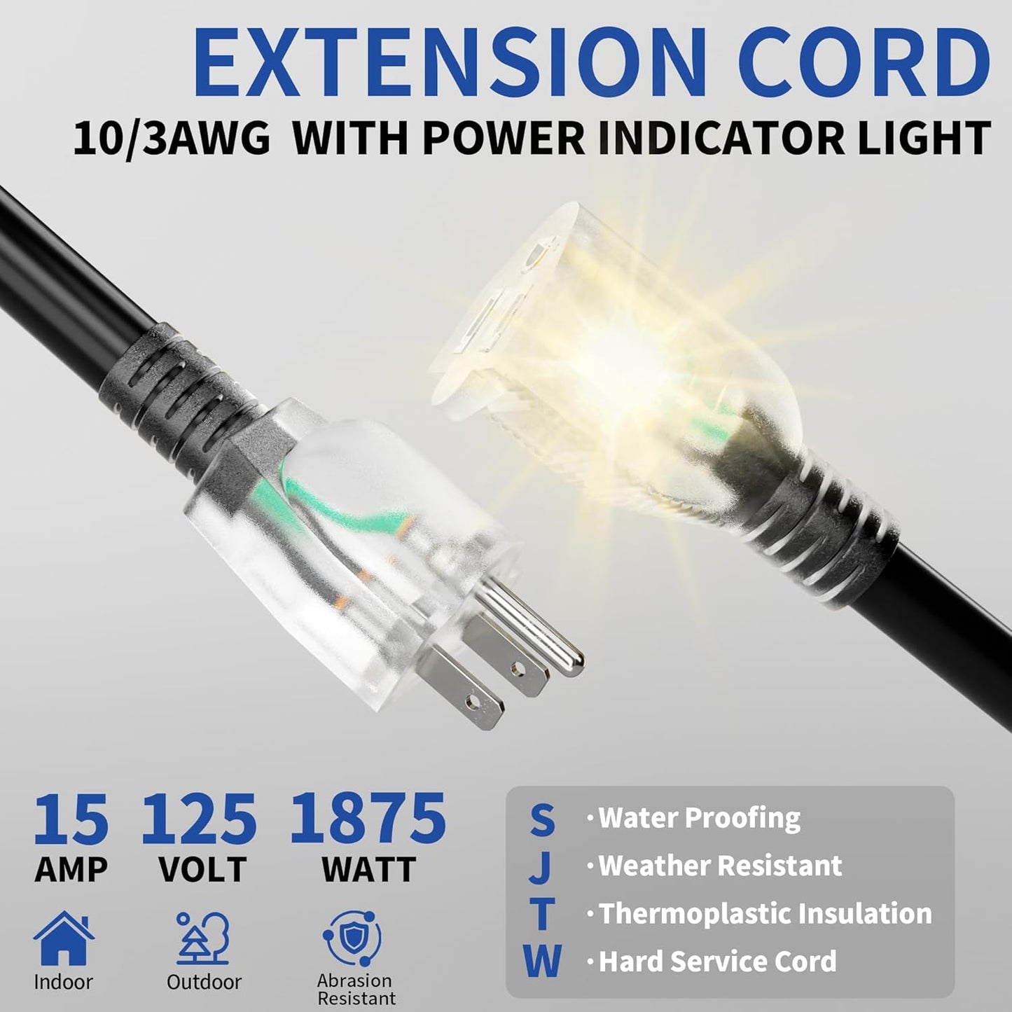 Cable extensión 150ft 10/3 SJTW negro exterior interior