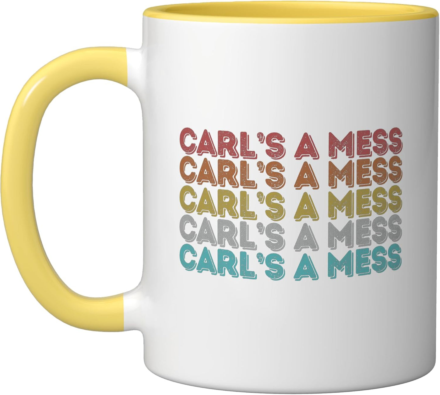 Taza cerámica vintage Carl's A Mess amarillo/blanco