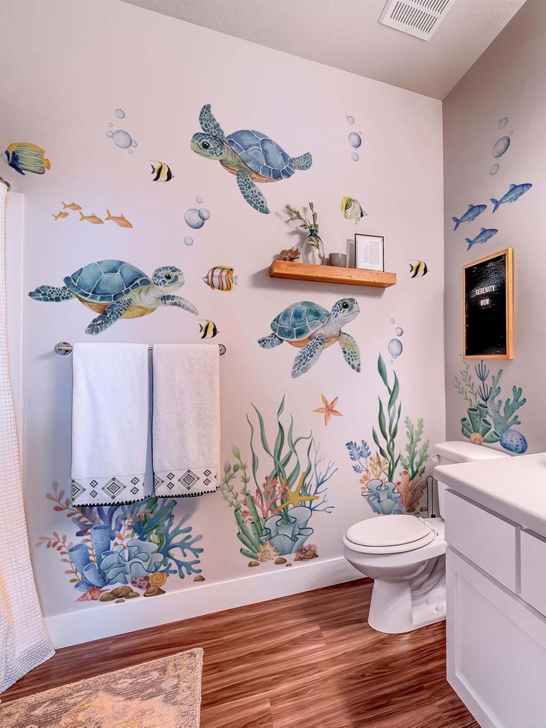 Adhesivos pared tortuga marina coral peces 28x55.9in