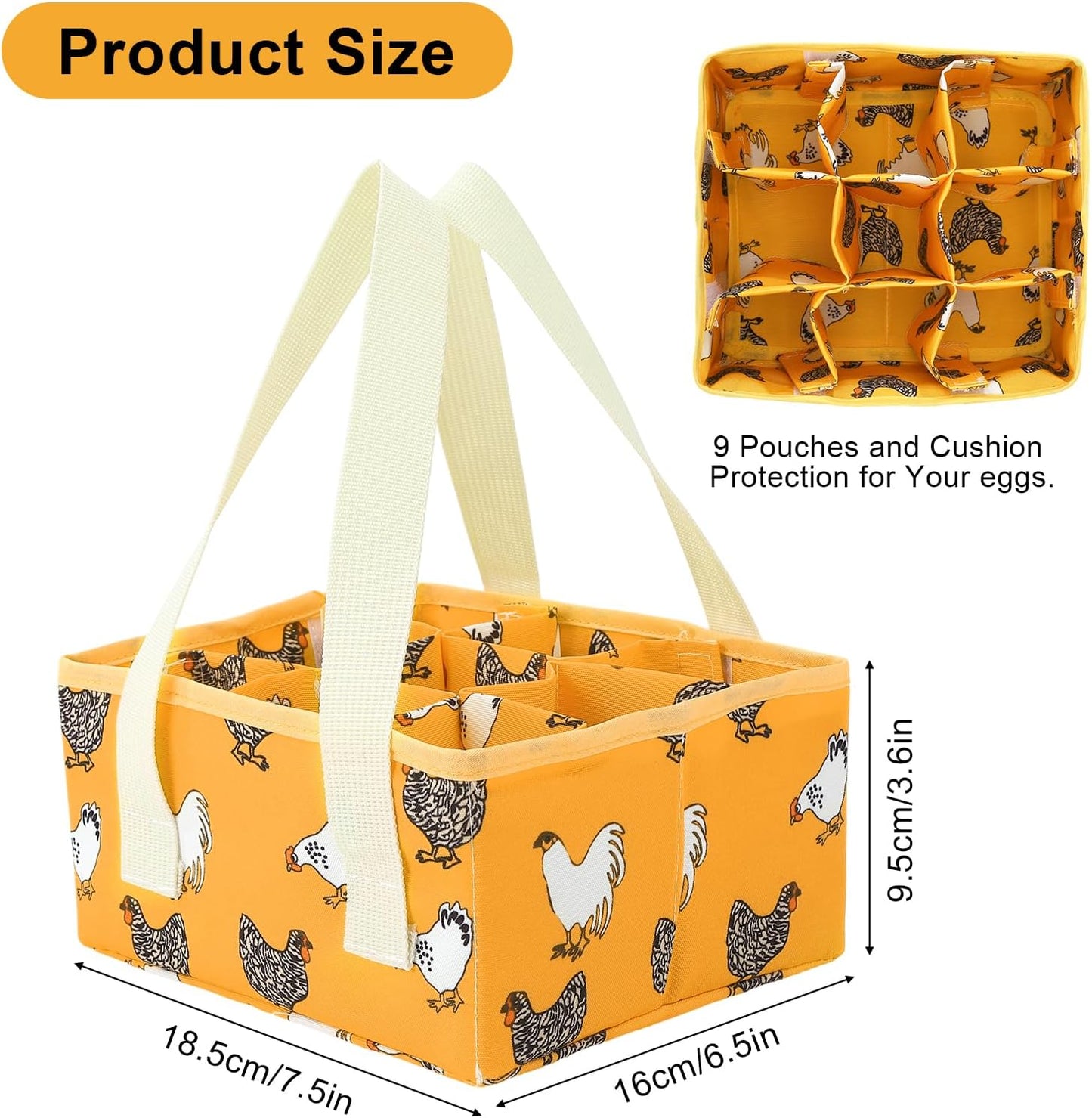 Cesta recolección huevos 9 bolsas soporte plegable lona