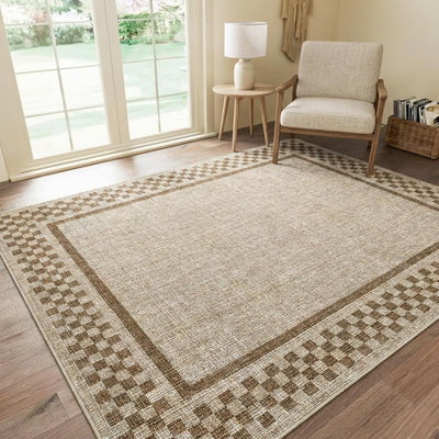 Alfombra lavable 5x7ft tablero ajedrez sala antideslizante suave