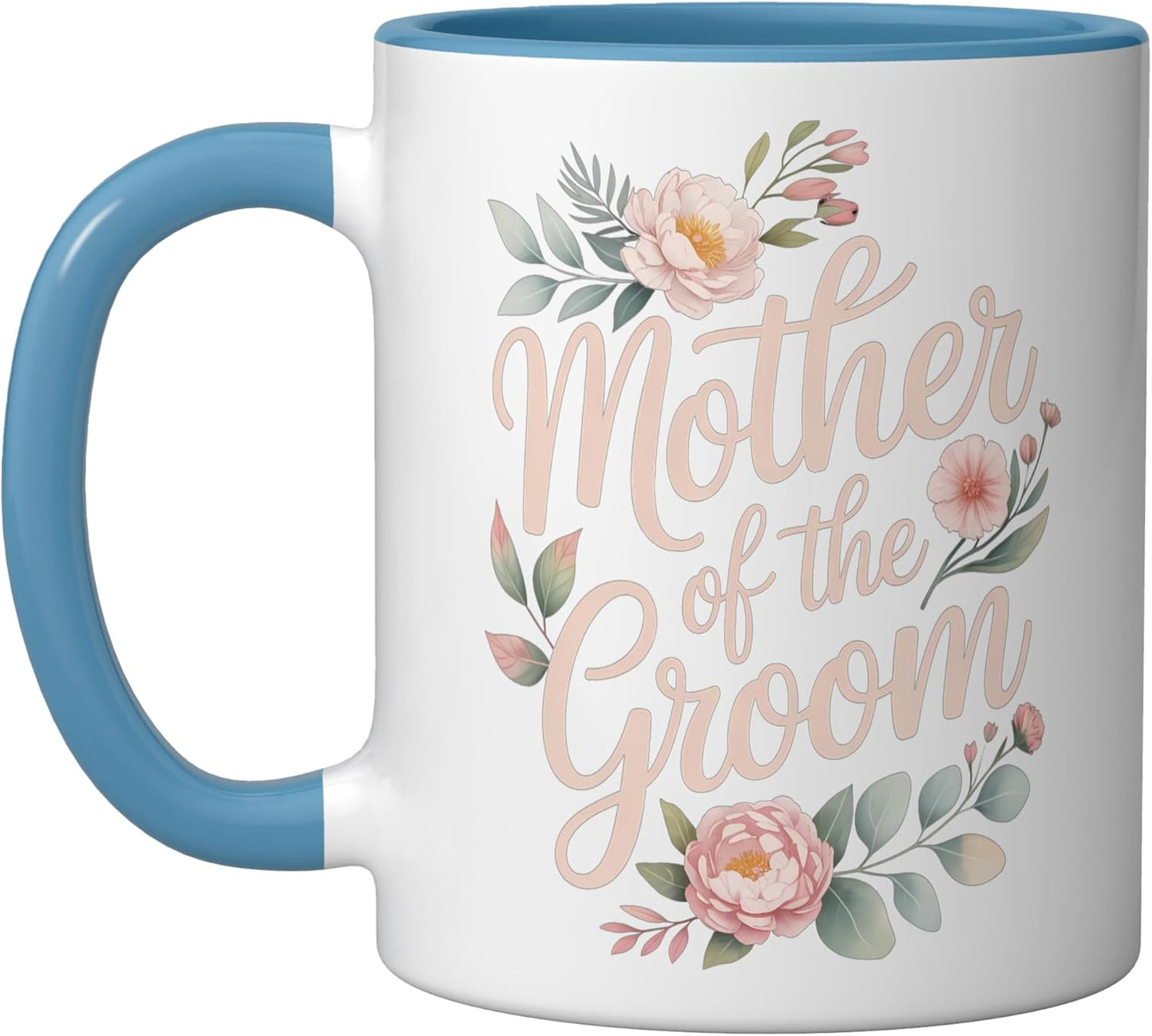 Taza cerámica Mother Of The Groom con diseño floral en azul y blanco