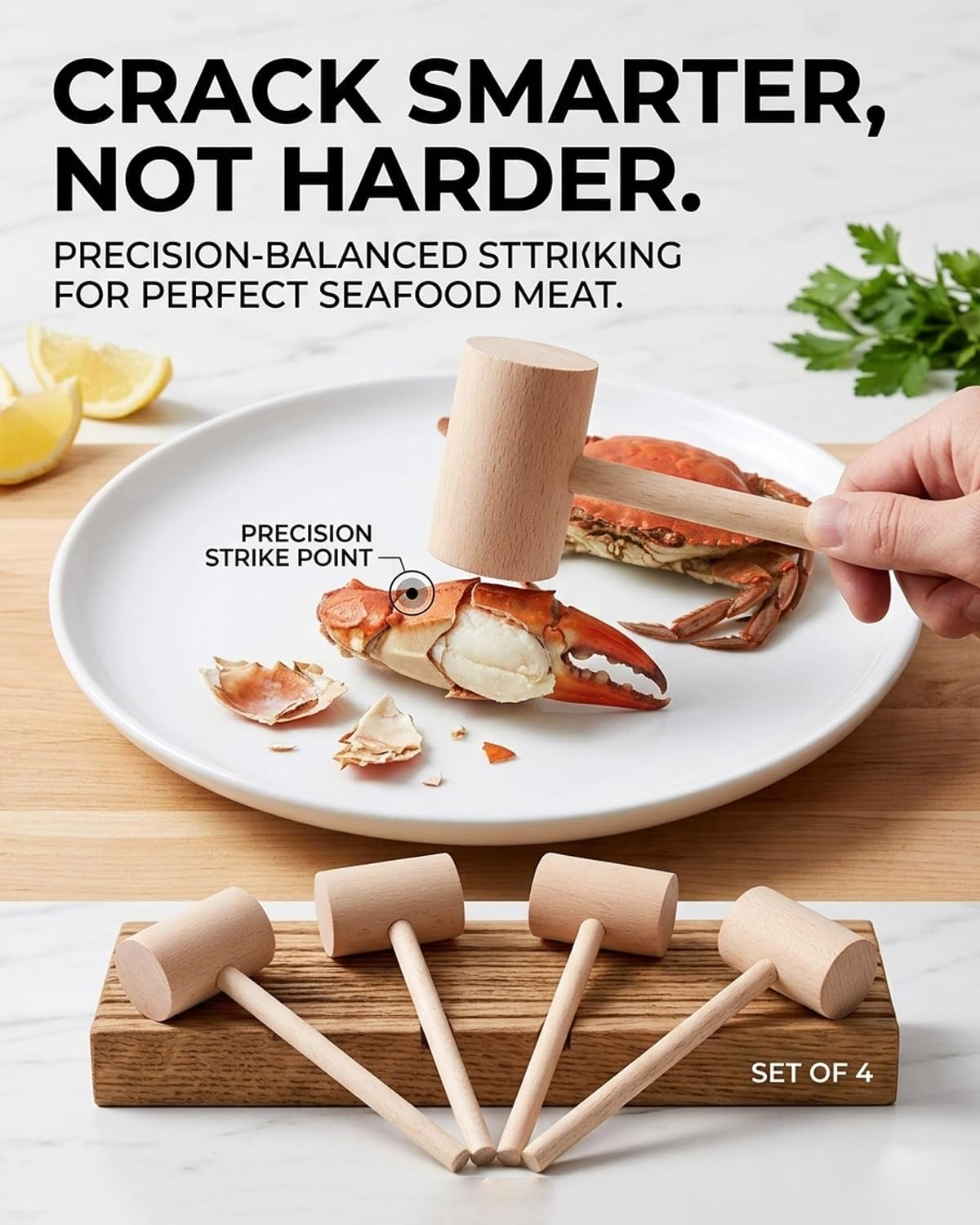 Juego de 4 martillos de madera para cangrejo y mariscos