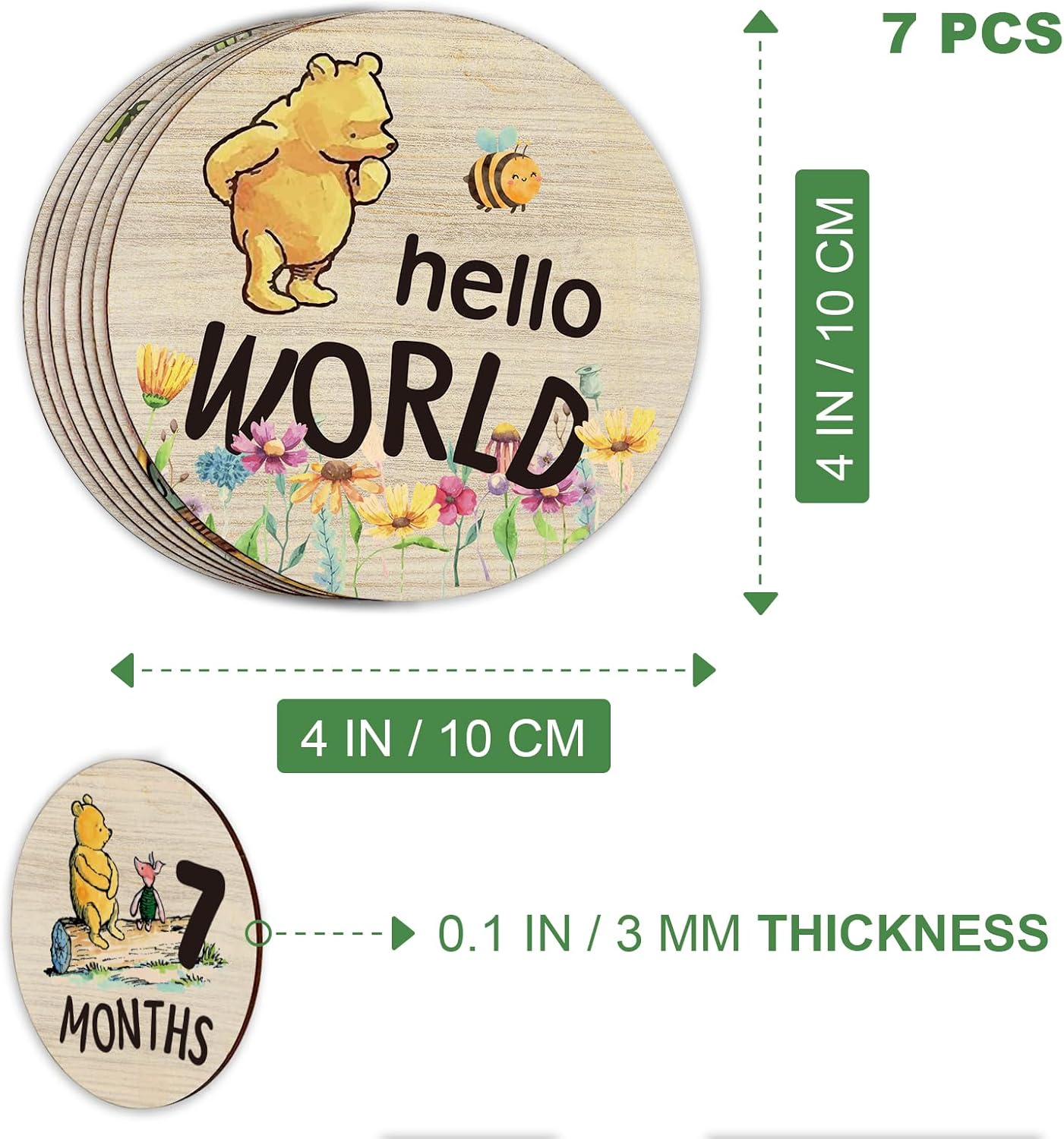 Círculos hito mes bebé madera letreros Hello World