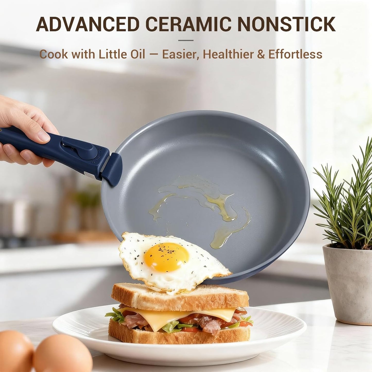 Set 18 Pzas Ollas Cerámica Antiadherente 4.5qt Con Tapa