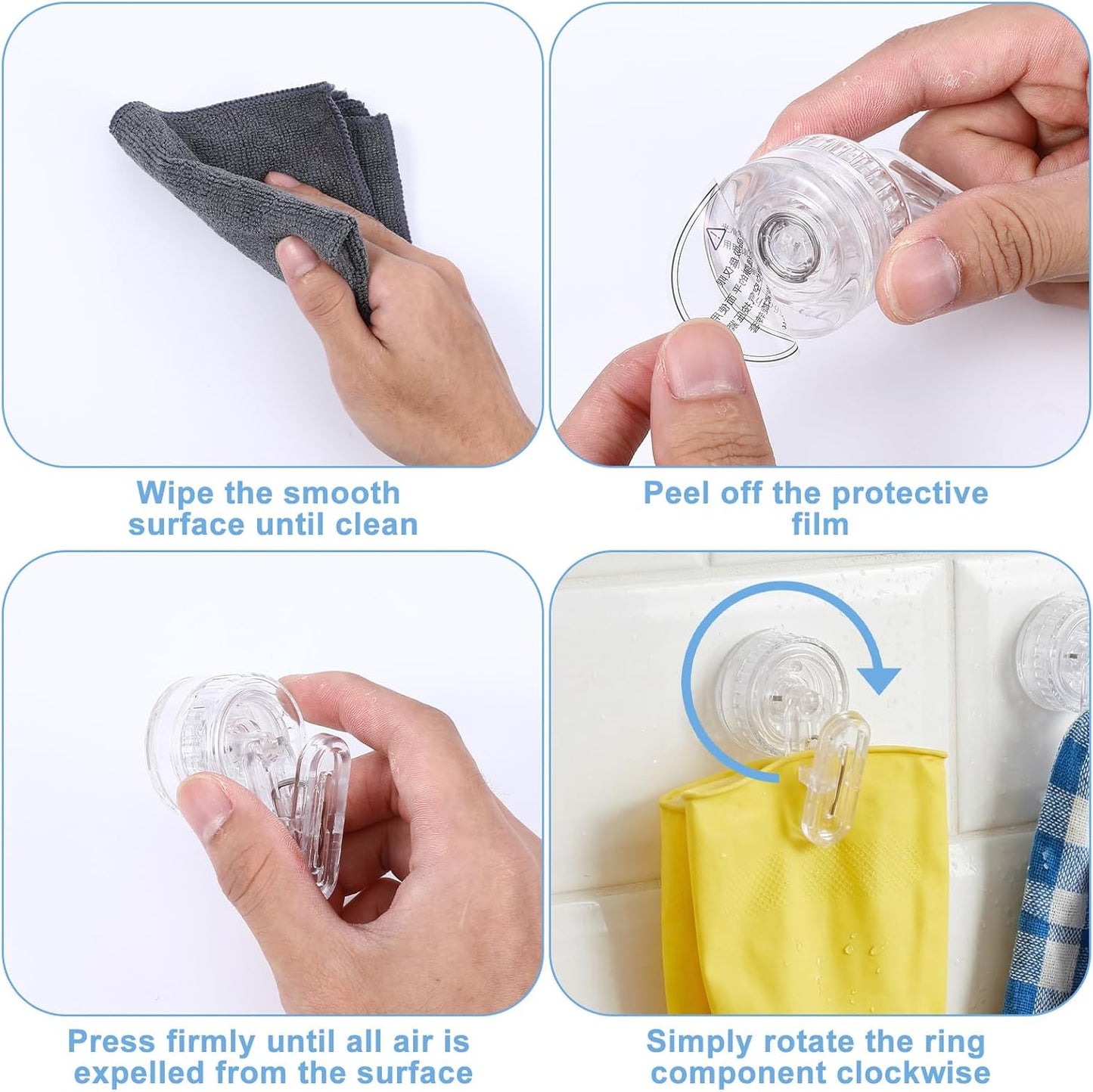 2 Clips Ventosa Giratoria para Guantes de Plato Pared Cocina