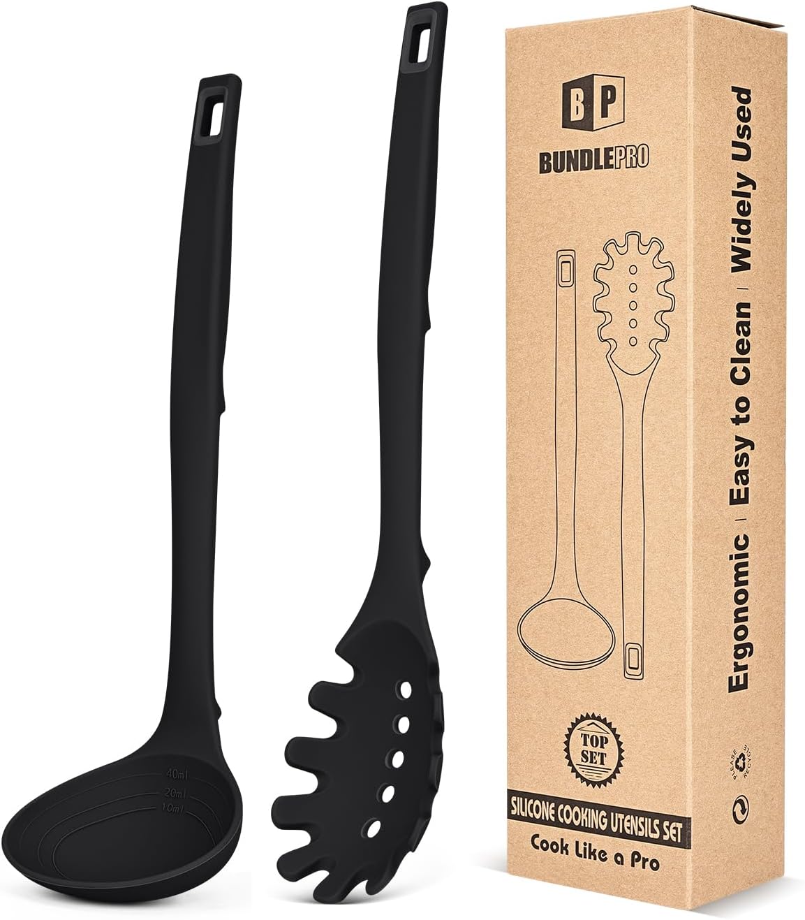 Juego de tenedor y cucharón de silicona antiadherente para cocina y servir