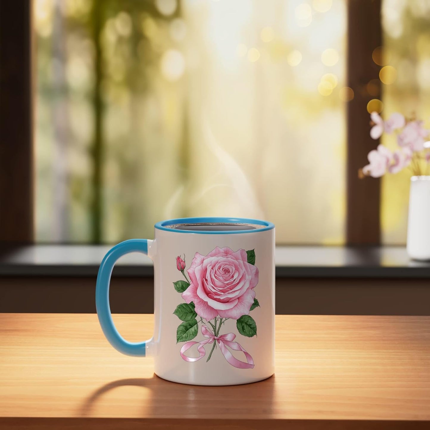 Taza Cerámica Rosa Pintura Florecimiento Nacimiento