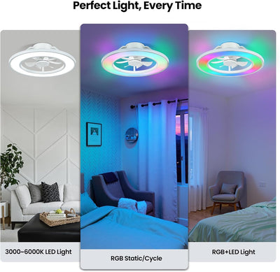 Ventilador techo RGB 20pulg luz LED control remoto dormitorio sala