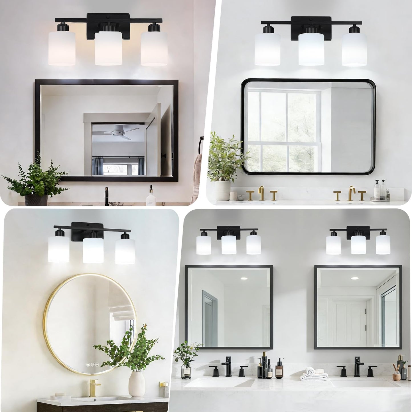 Lámpara baño 3 luces moderna con vidrio opal