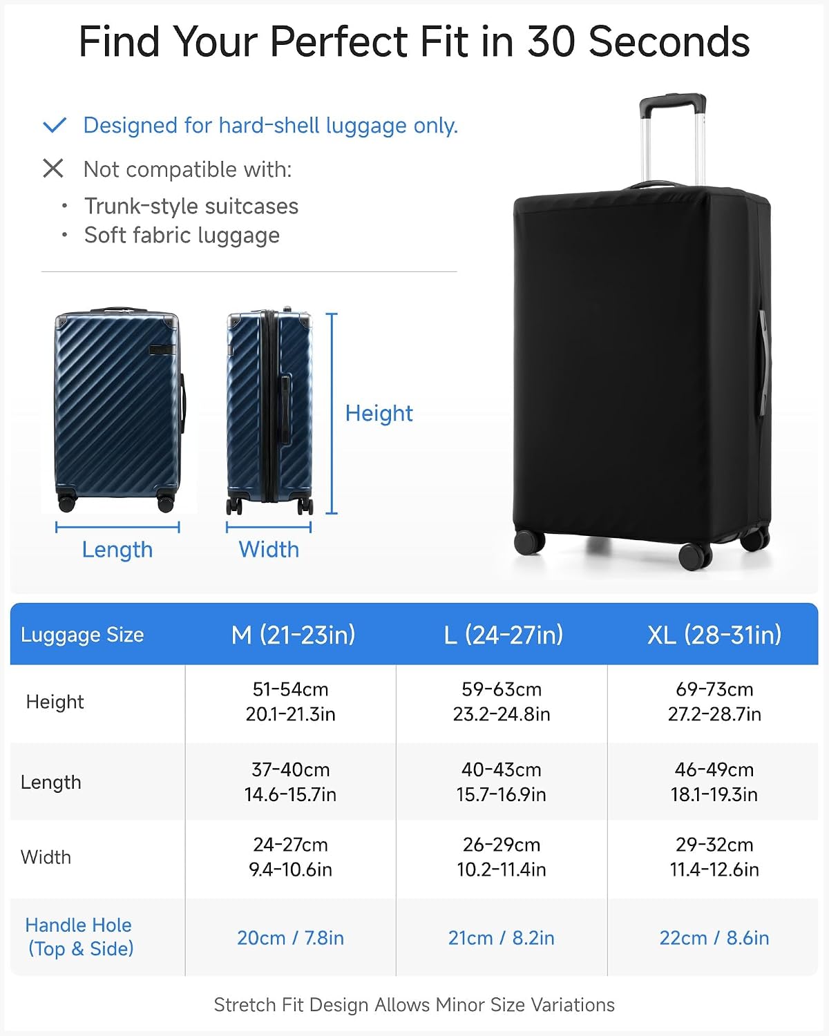Funda equipaje con cierre gancho y bucle aprobada Tsa Negro
