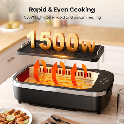 Parrilla eléctrica sin humo 1500W con control temperatura 6 niveles