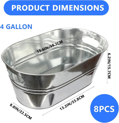 8 Cubetas Galvanizadas 4gal con Asa para Bebidas y Cócteles