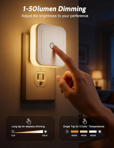 Luz Nocturna LED Regulable 1-50lm 3CCT para Adultos Dormitorio Baño