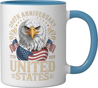 Taza cerámica patriótica USA 250 aniversario 4 de julio azul/blanco
