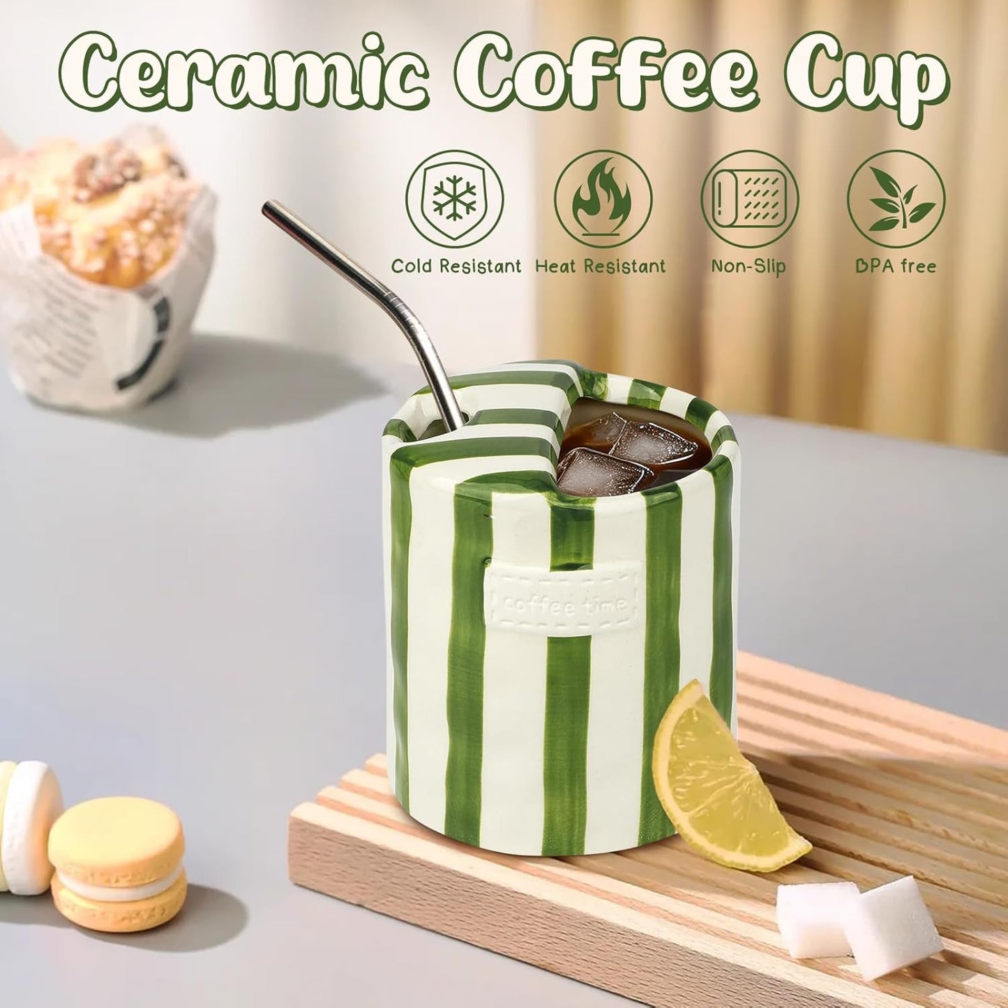 Taza de café de cerámica con diseño de caja de regalo a rayas