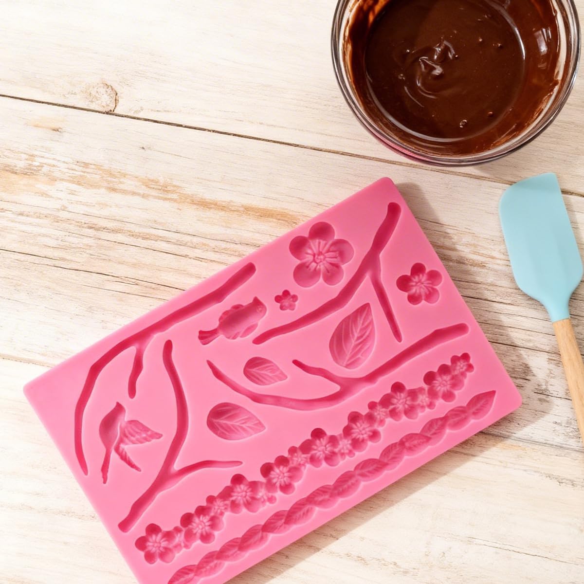 Molde silicona flores ramas multiuso para fondant galletas bodas
