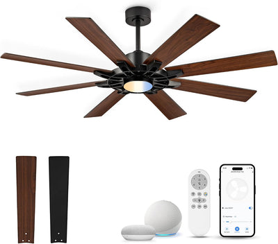 Ventilador techo 60pulg luz control Alexa moderno negro