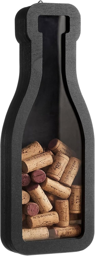 Soporte de corcho de vino de madera, caja negra para coleccionista y decoración