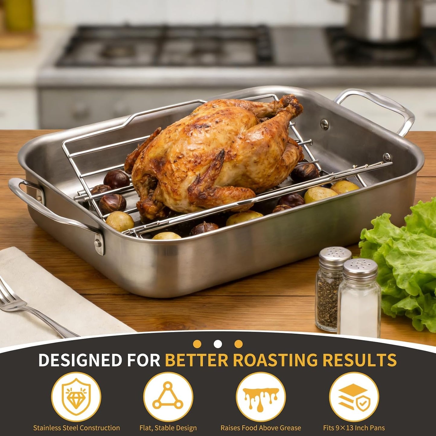 Estante asar sartén 9x13pulg acero inox ajustable