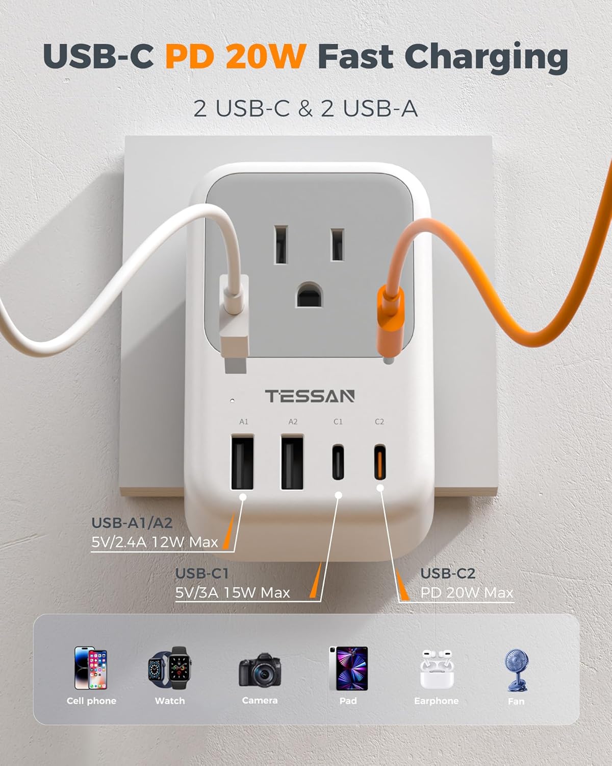Adaptador viaje 20W USA-UK 4USB incluye Irlanda