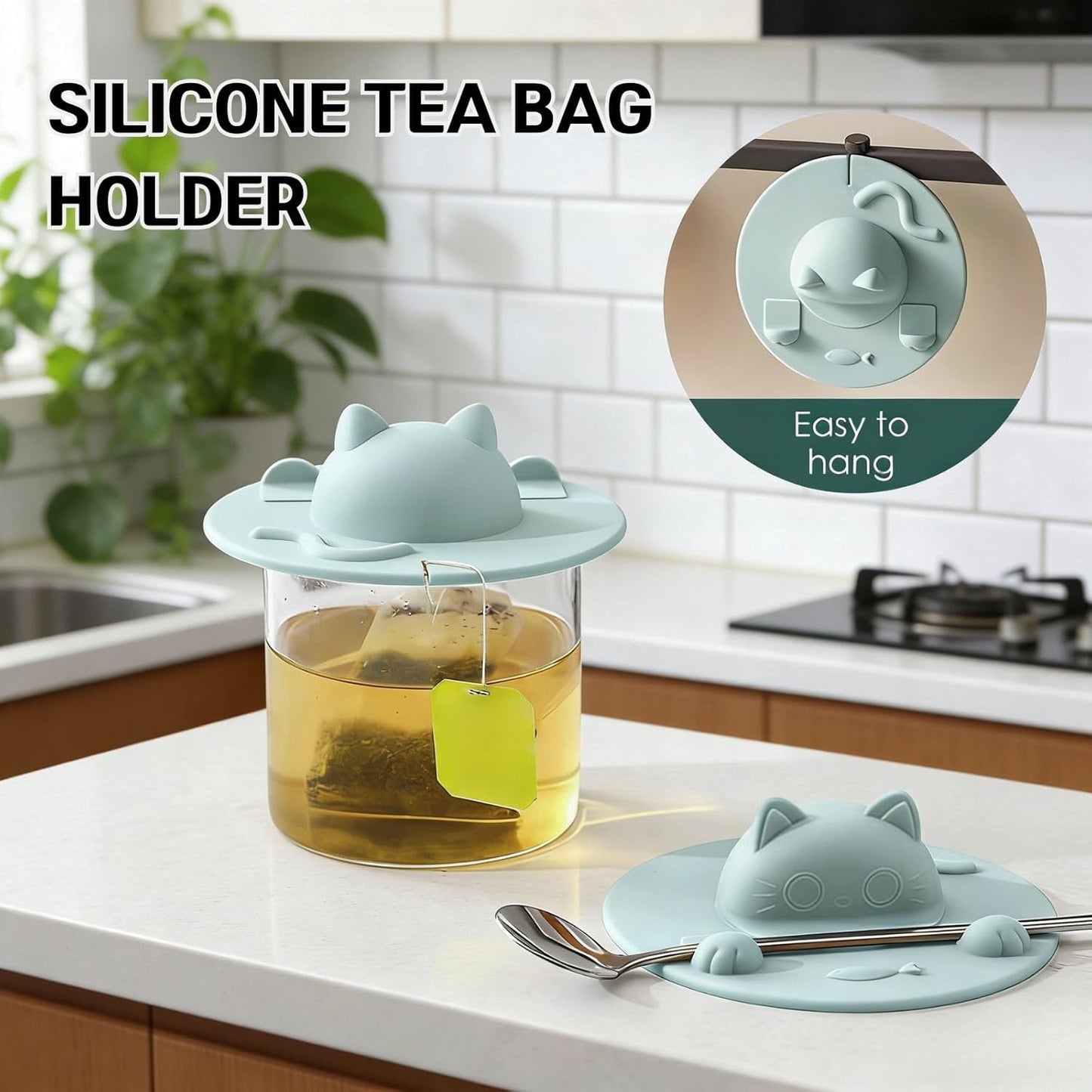 Fundas de silicona para tazas con soporte de bolsa de té diseño gato