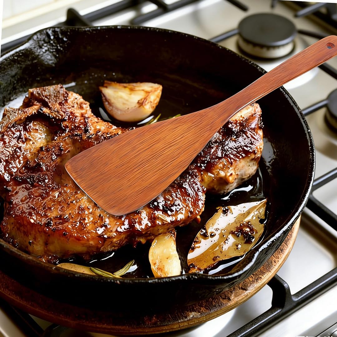 Espátula de madera plana para wok y masa madre