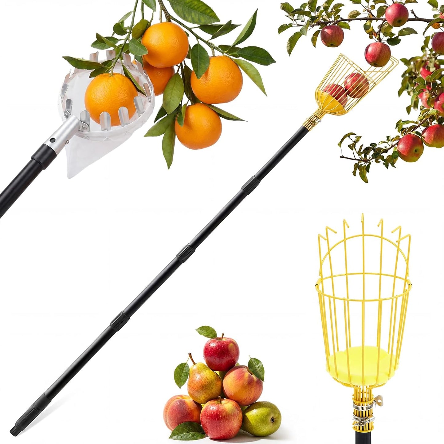 Recolector frutas acero inox ajustable 22.5pies canasta