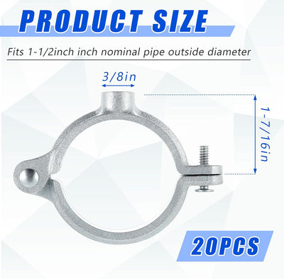 20 Ganchos Tubo 1-1/2pulg Soporte Hierro Galvanizado Pared Techo