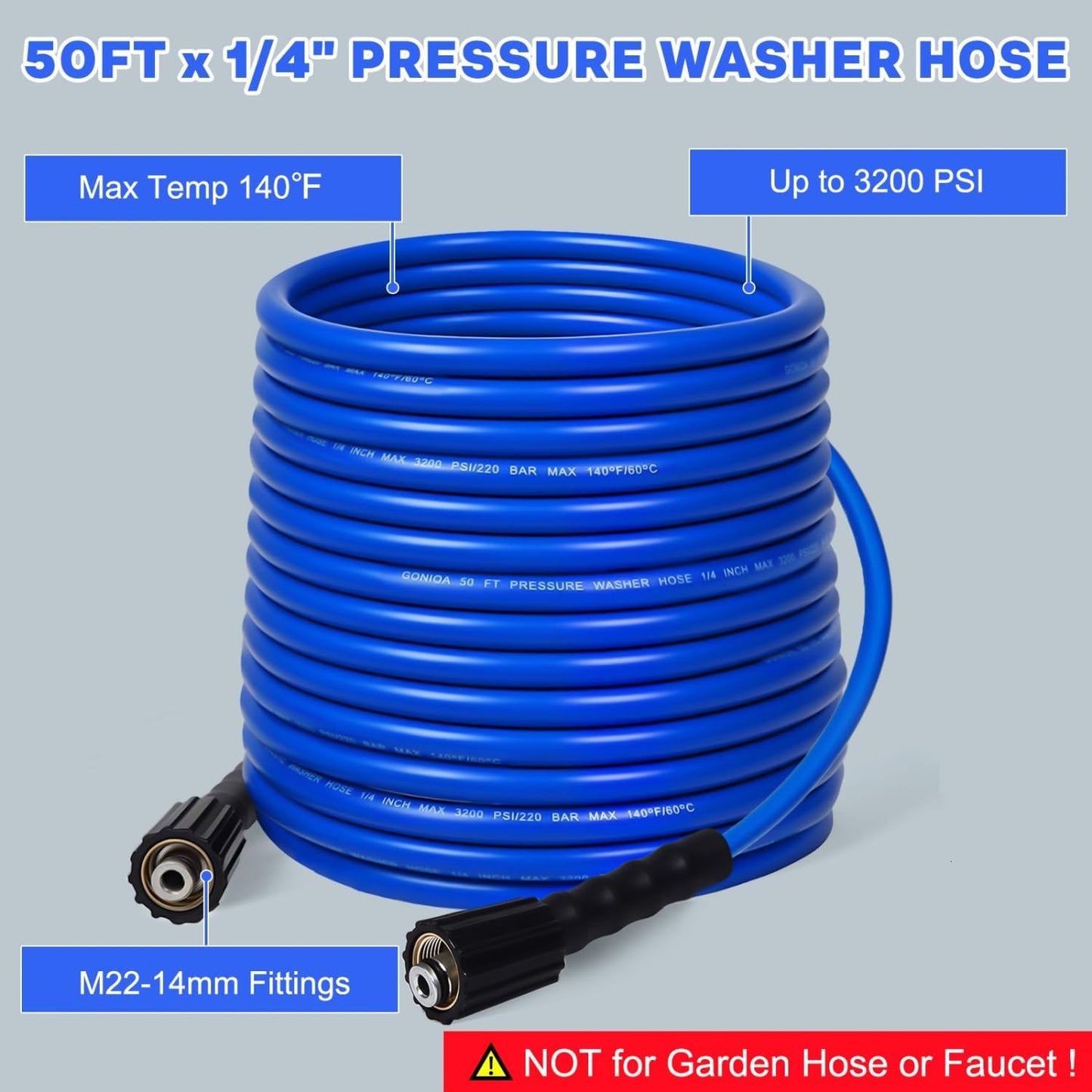 Manguera lavado presión 50ft 1/4pulg resistente accesorios M22