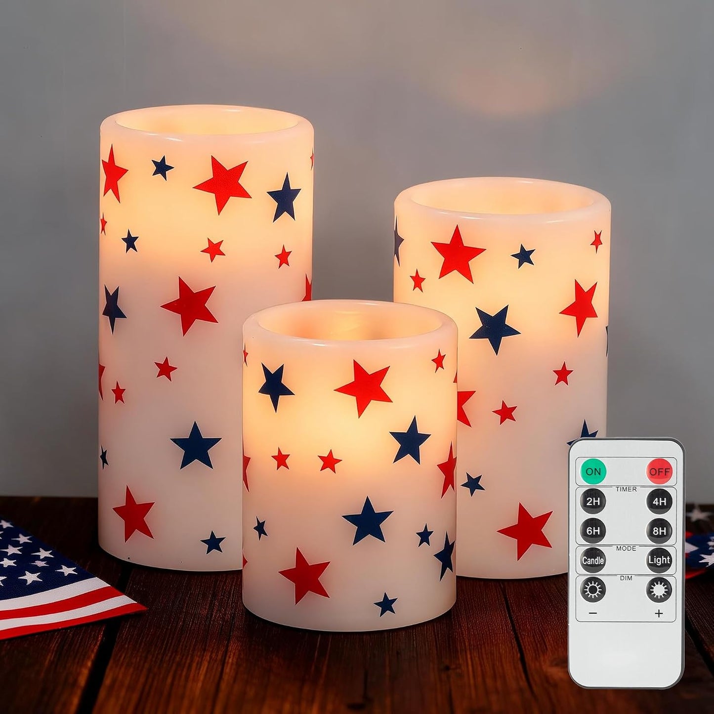 Velas LED sin llama 4 de Julio con control remoto paquete 3
