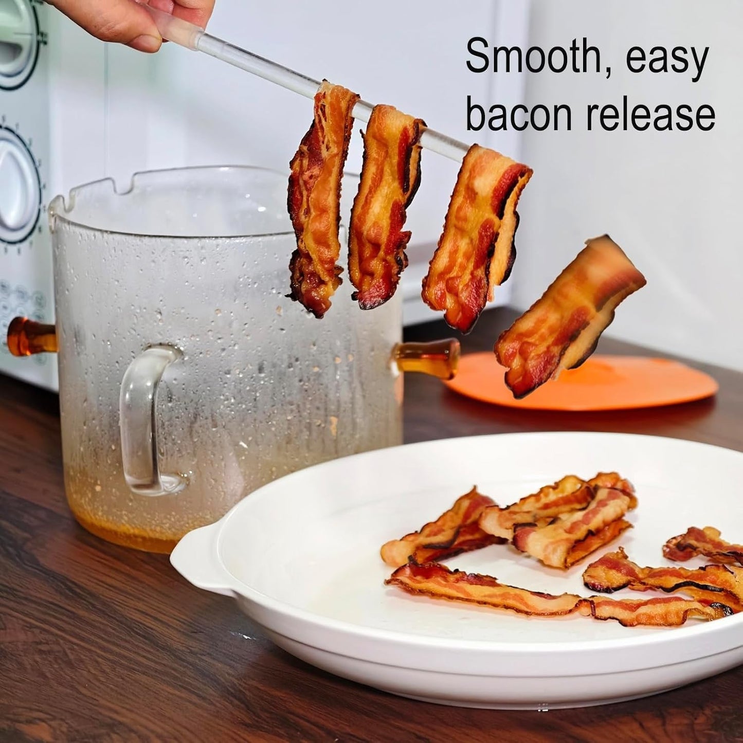 Cocina de tocino de vidrio con tapa para microondas y horno