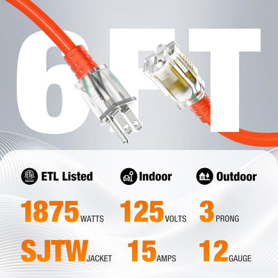 Cable extensión exterior 6ft 12/3 con indicador