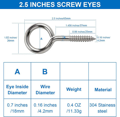 Tornillos de ojo metal negro 2.5pulg ganchos resistentes