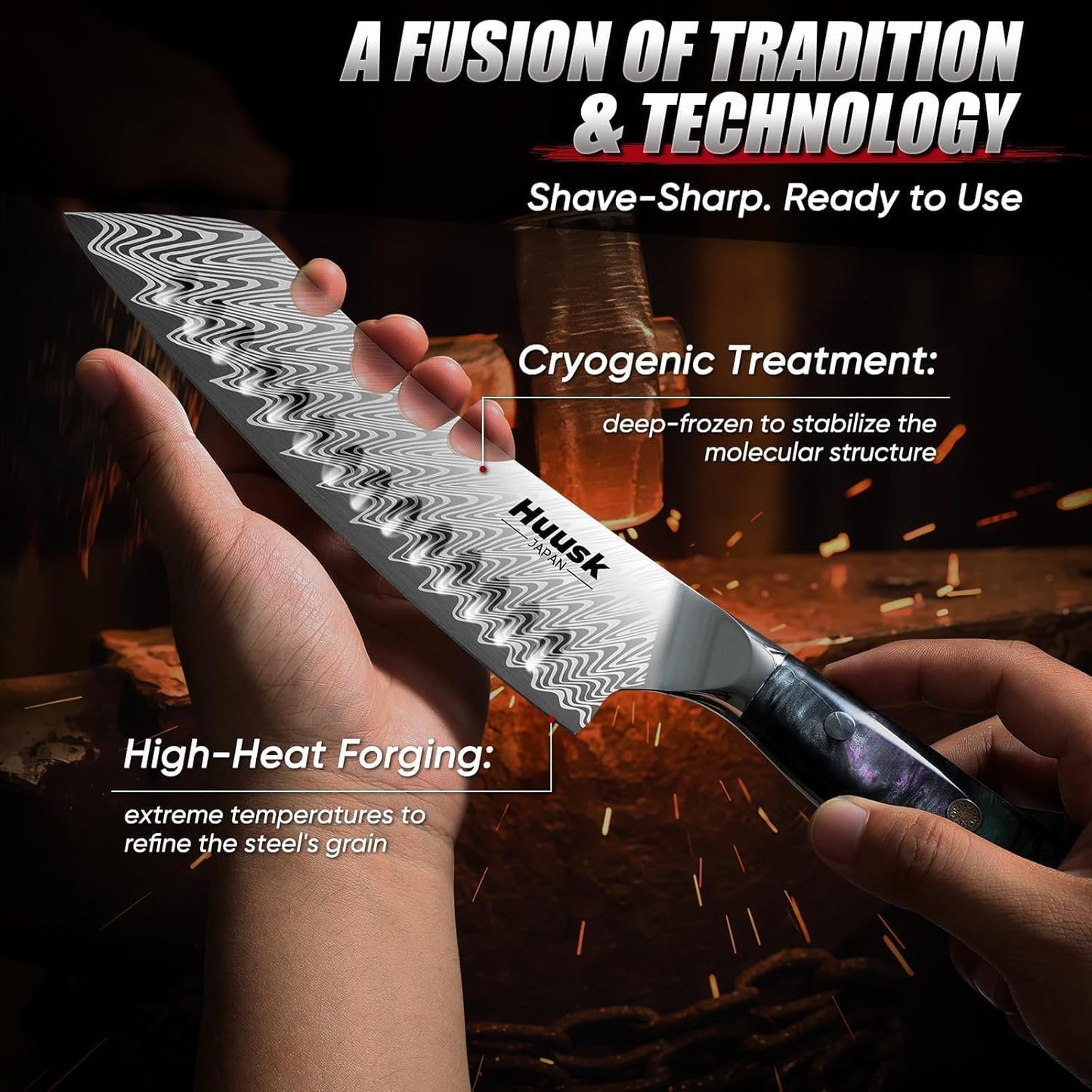 Juego de cuchillos japoneses Huusk con cuchillo serrado para carne