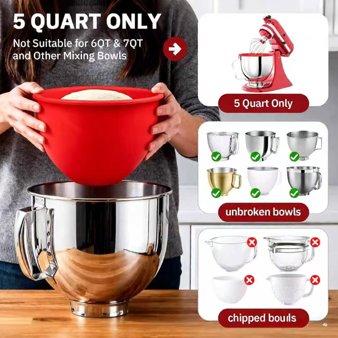 Inserto de silicona para batidora KitchenAid de 5 cuartos de galón paquete de 3 con tapas